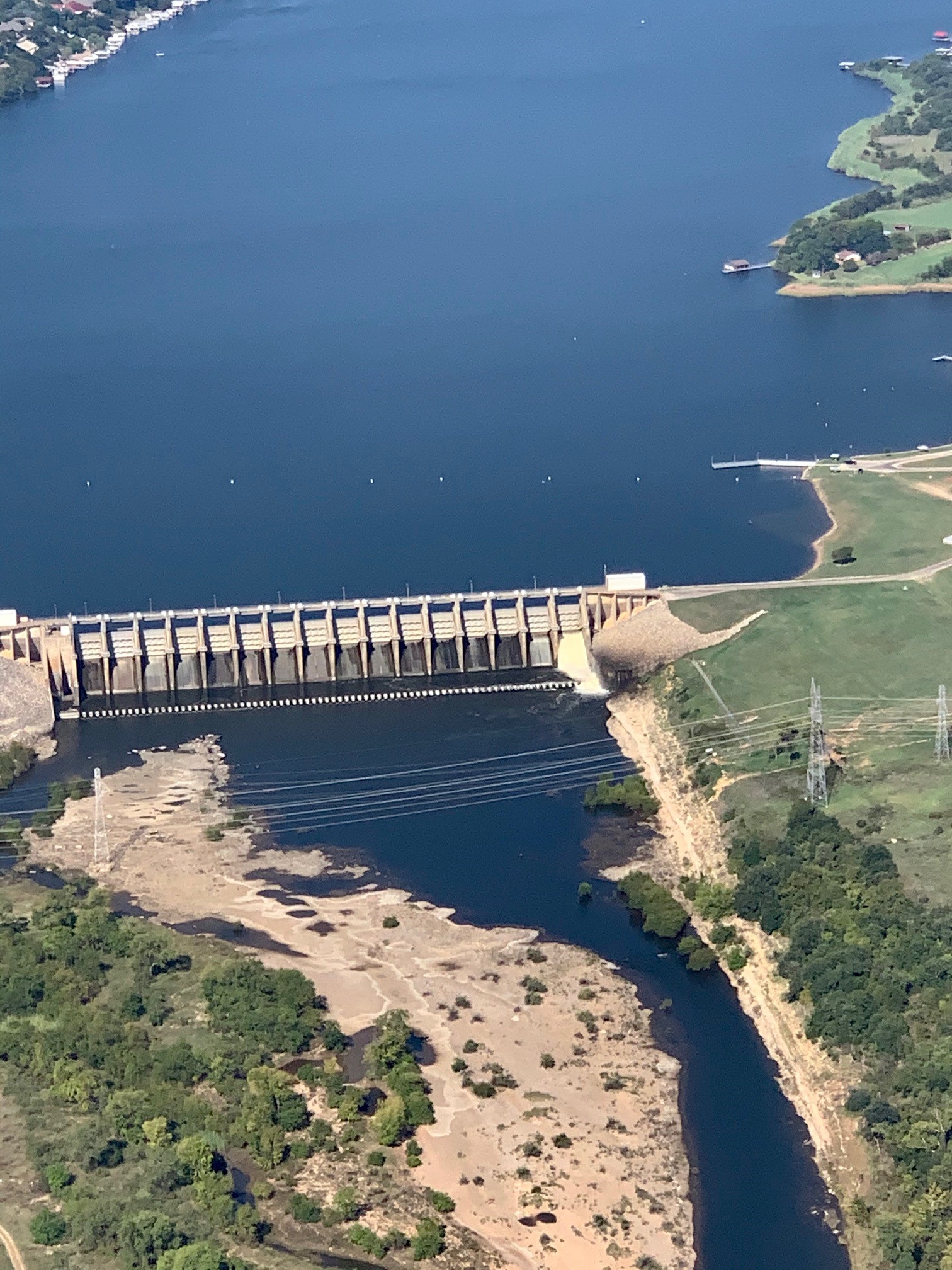 Photo of DeCordova Bend Dam from a plane. Photo courtesy of Steven Vale